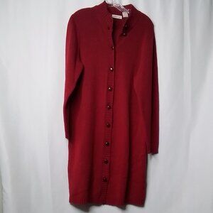 ORVIS 100% SHETLAND WOOL LONG RED BUTTON FRONT SWEATER DUSTER/CARDIGAN SIZE M